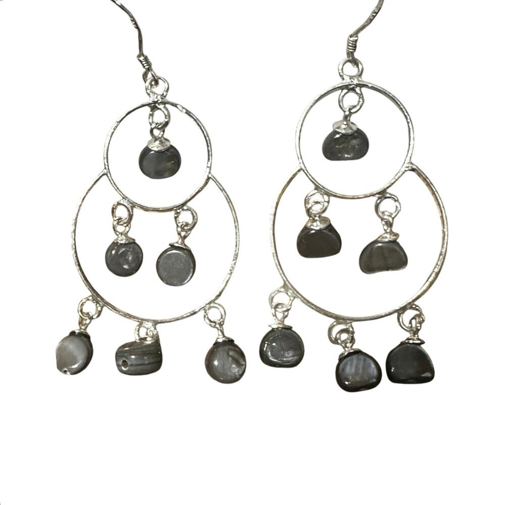 Sterling Silver Labradorite Multi Hoop Chandler Style Fish Hook Earrings